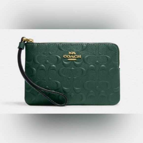 Coach Embossed Green Wristlet - Picture 1 of 4